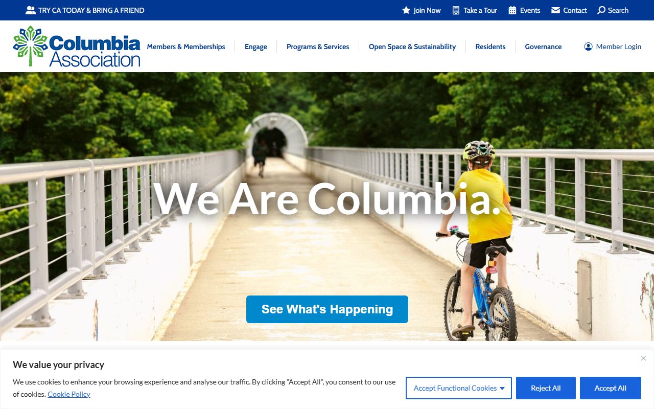 Columbia Association community website for Columbia Maryland
