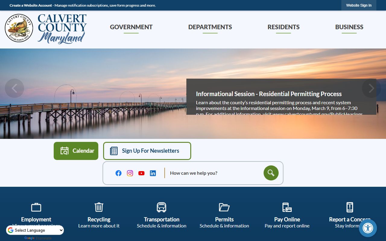 Calvert County government website for obituary and death record resources