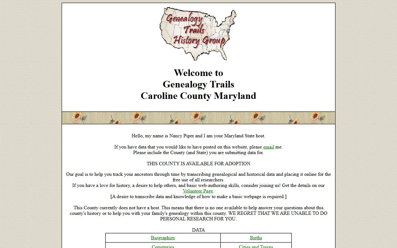 Genealogy Trails Caroline County death and obituary records resource