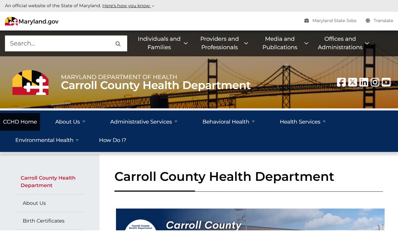 Carroll County Health Department vital records page for obituary and death certificates