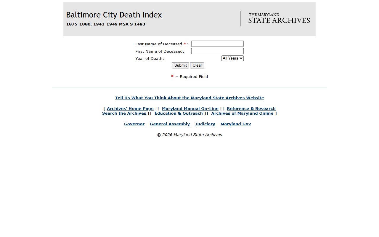 Maryland vital records online portal for searching death notices and obituaries